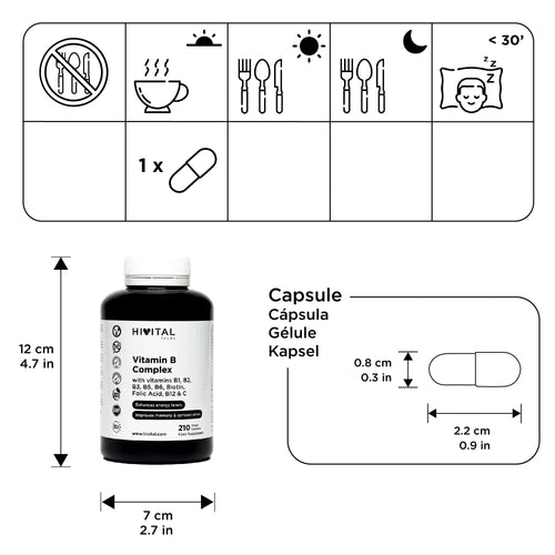 Complejo Vitamina B – 210 Cápsulas Veganas (7 Meses) | Las 8 Vitaminas B + Vitamina C | Hivital