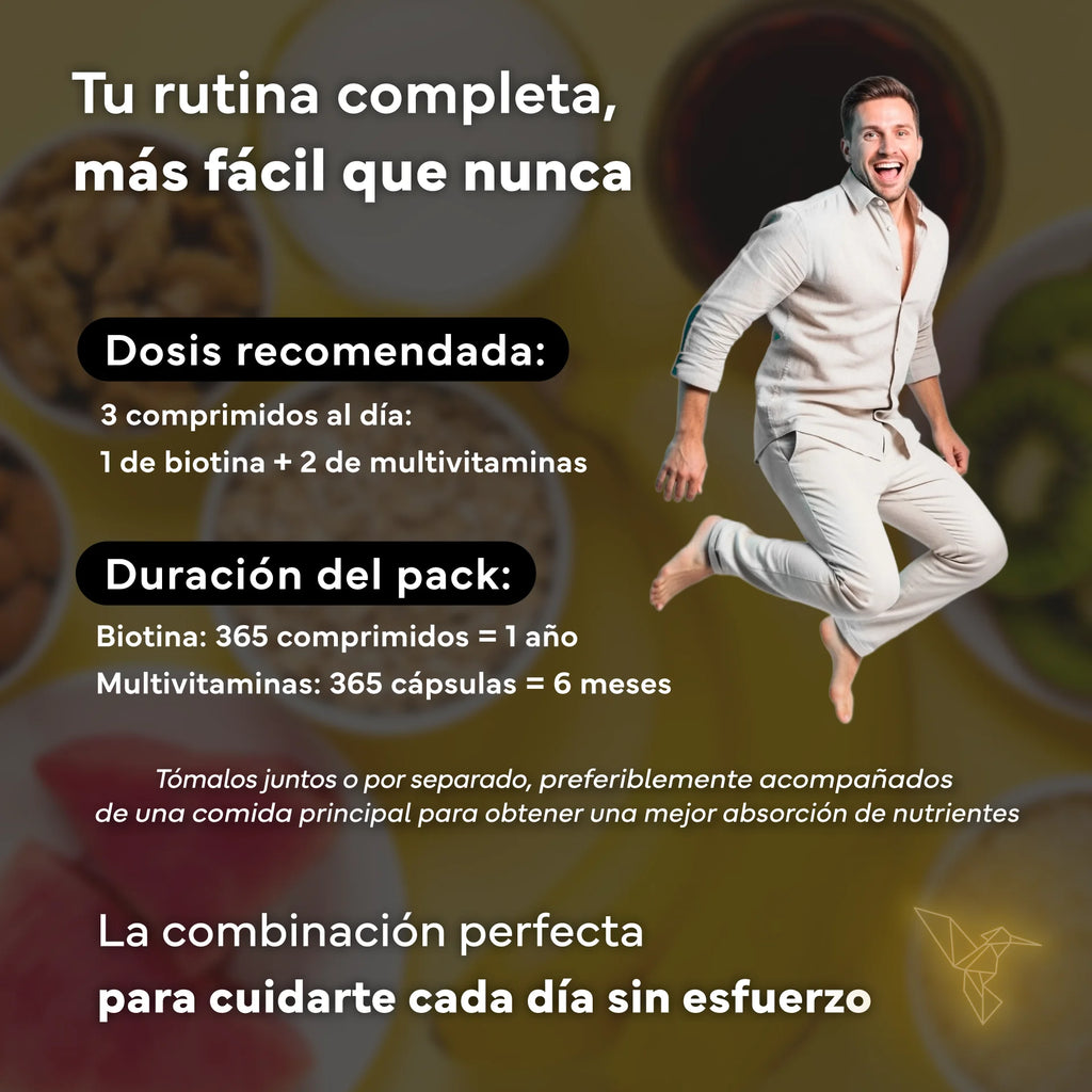 Pack Biotina 10.000 mcg + Multivitamínico – 365 Cápsulas | Cabello, Piel y Energía Vital