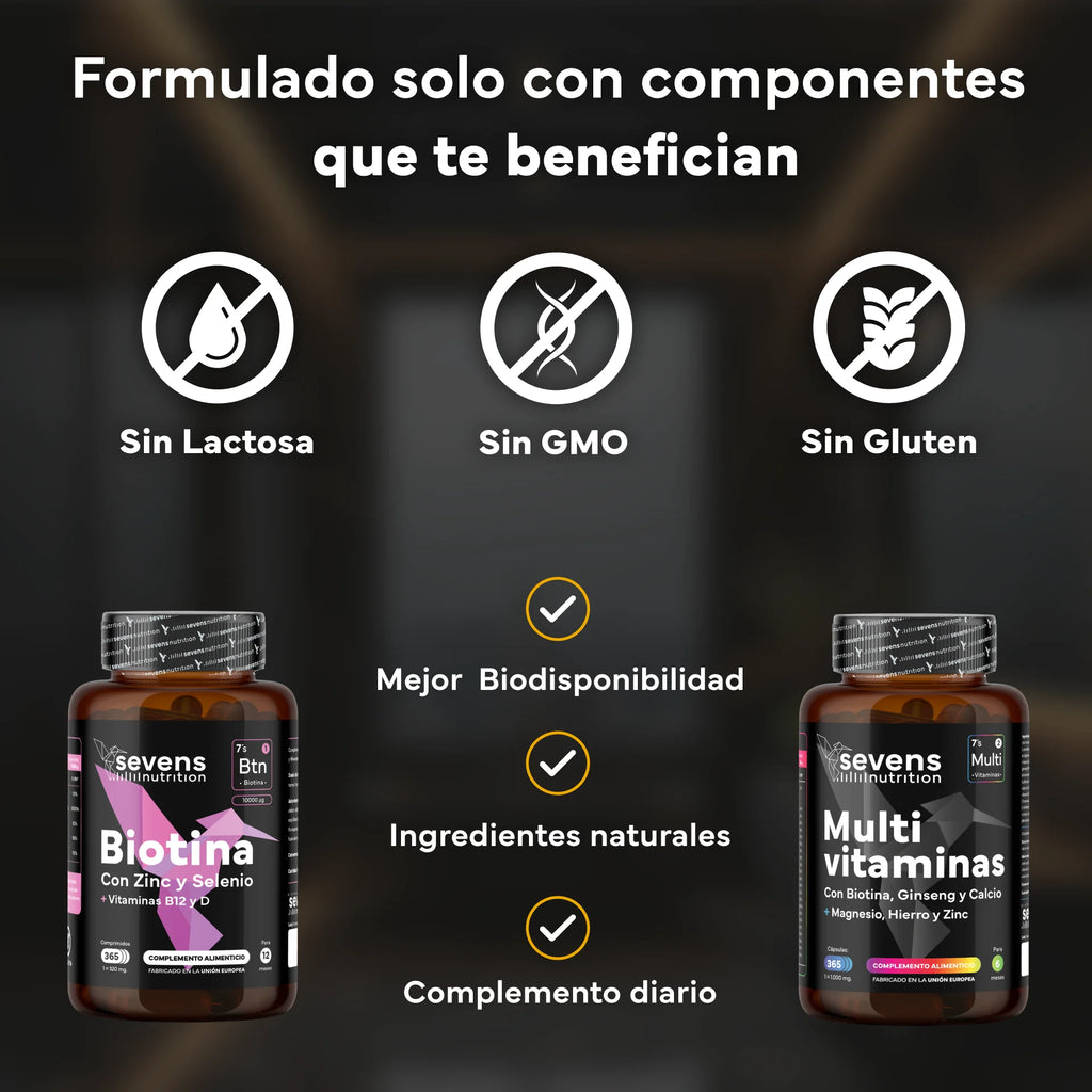 Pack Biotina 10.000 mcg + Multivitamínico – 365 Cápsulas | Cabello, Piel y Energía Vital