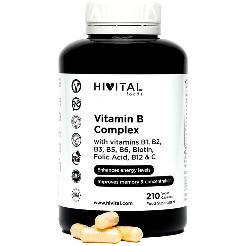 Complejo Vitamina B – 210 Cápsulas Veganas (7 Meses) | Las 8 Vitaminas B + Vitamina C | Hivital