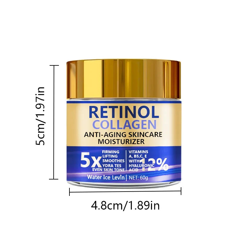 Crema Facial Retinol & Colágeno 60g – Antienvejecimiento con Ácido Hialurónico | Hidratante y Reafirmante (Especial patas de gallo)