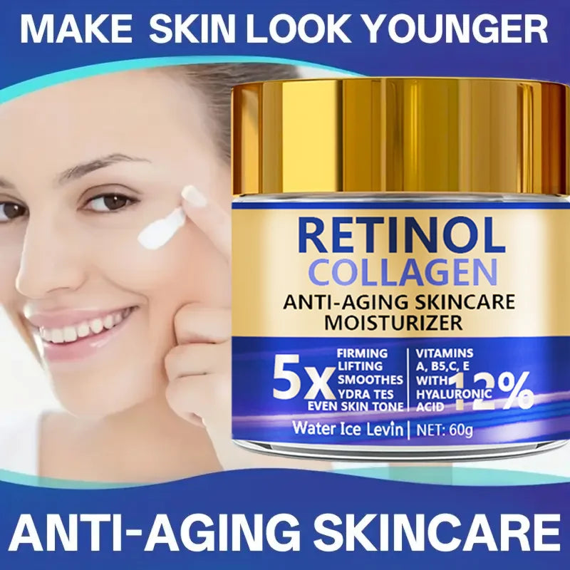 Crema Facial Retinol & Colágeno 60g – Antienvejecimiento con Ácido Hialurónico | Hidratante y Reafirmante (Especial patas de gallo)