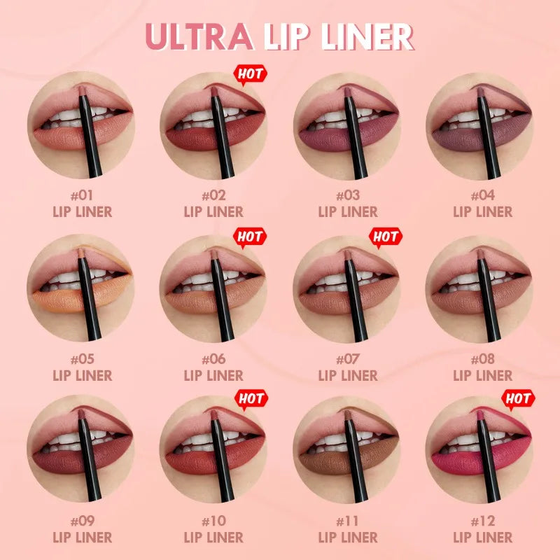 Delineador de Labios Mate Resistente al Agua – 12 Colores