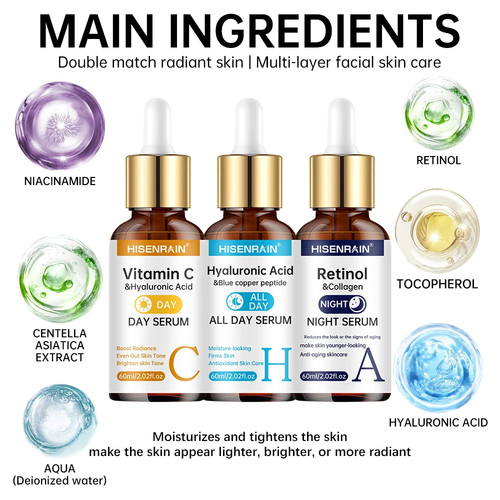 Dúo Sérum Vitamina C + Retinol + Ácido Hialurónico – Antienvejecimiento e Hidratación