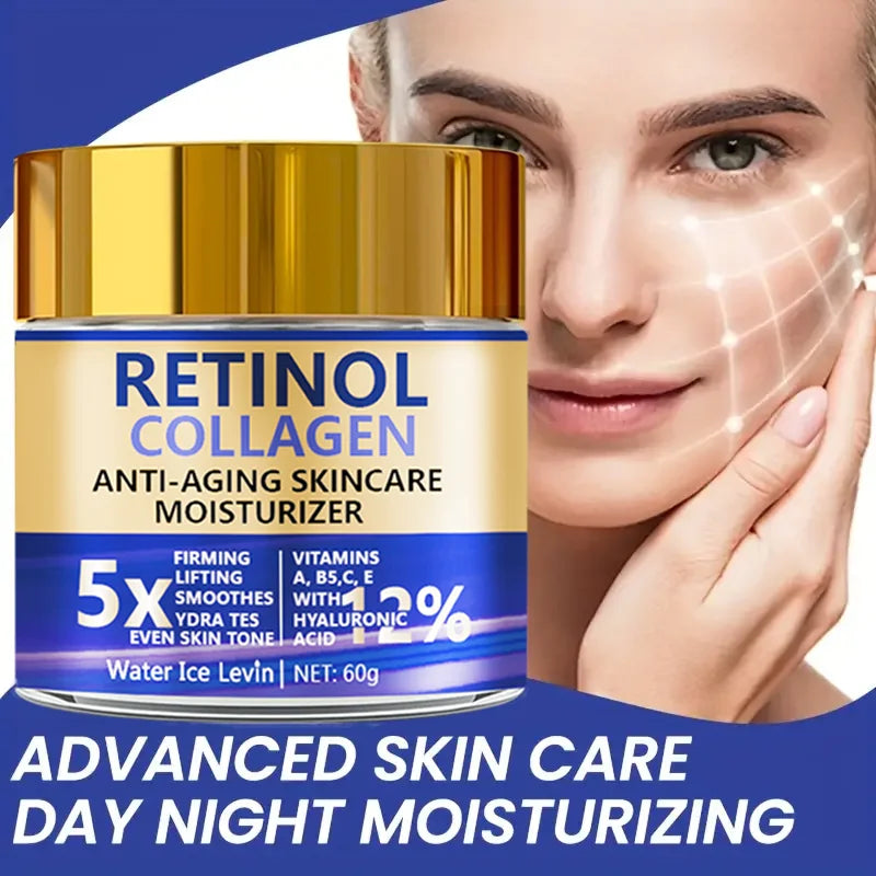 Crema Facial Retinol & Colágeno 60g – Antienvejecimiento con Ácido Hialurónico | Hidratante y Reafirmante (Especial patas de gallo)