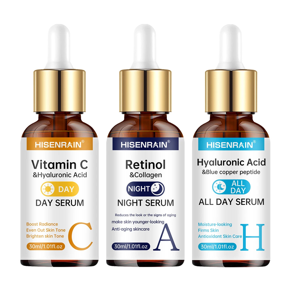 Dúo Sérum Vitamina C + Retinol + Ácido Hialurónico – Antienvejecimiento e Hidratación