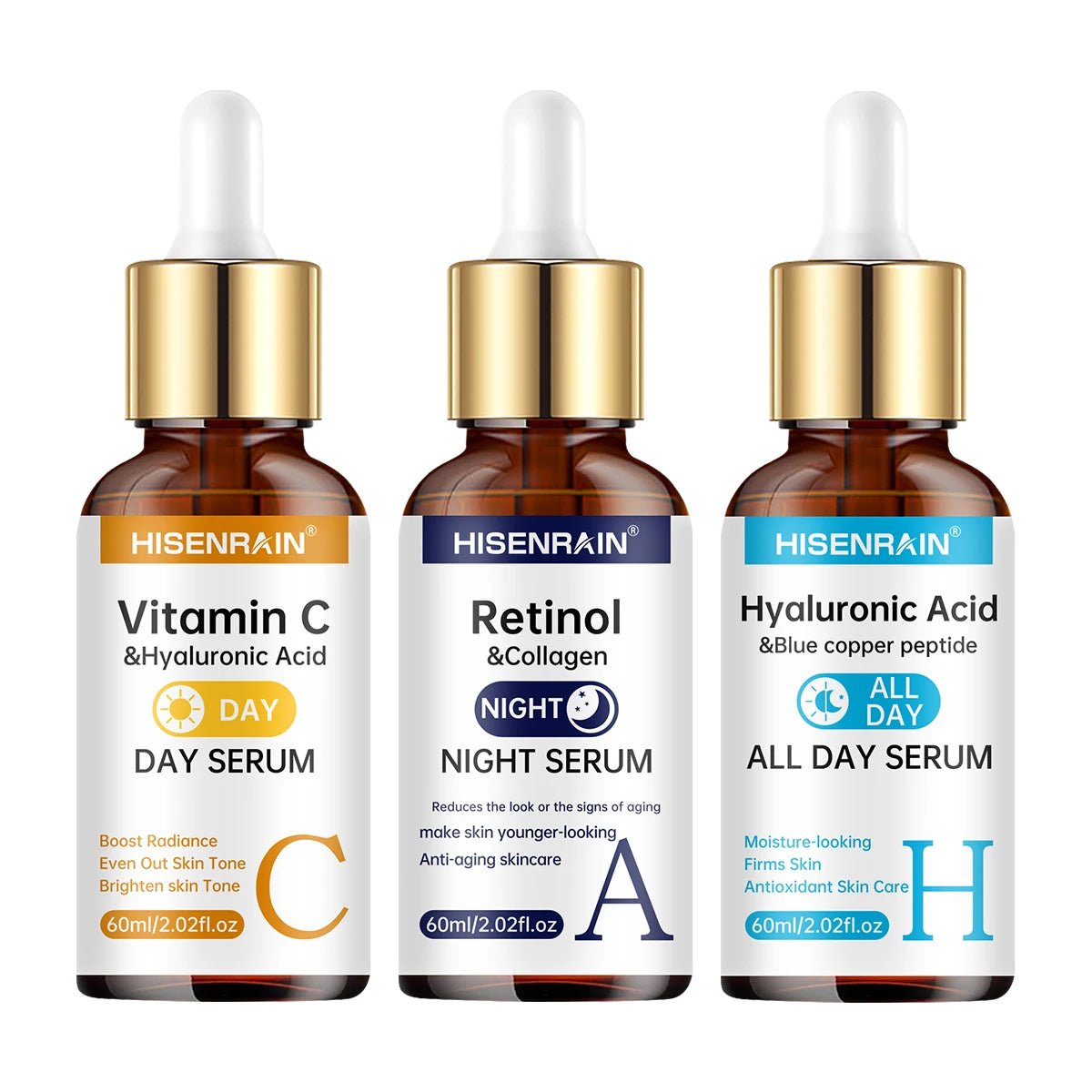 Dúo Sérum Vitamina C + Retinol + Ácido Hialurónico – Antienvejecimiento e Hidratación