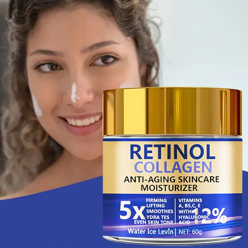 Crema Facial Retinol & Colágeno 60g – Antienvejecimiento con Ácido Hialurónico | Hidratante y Reafirmante (Especial patas de gallo)