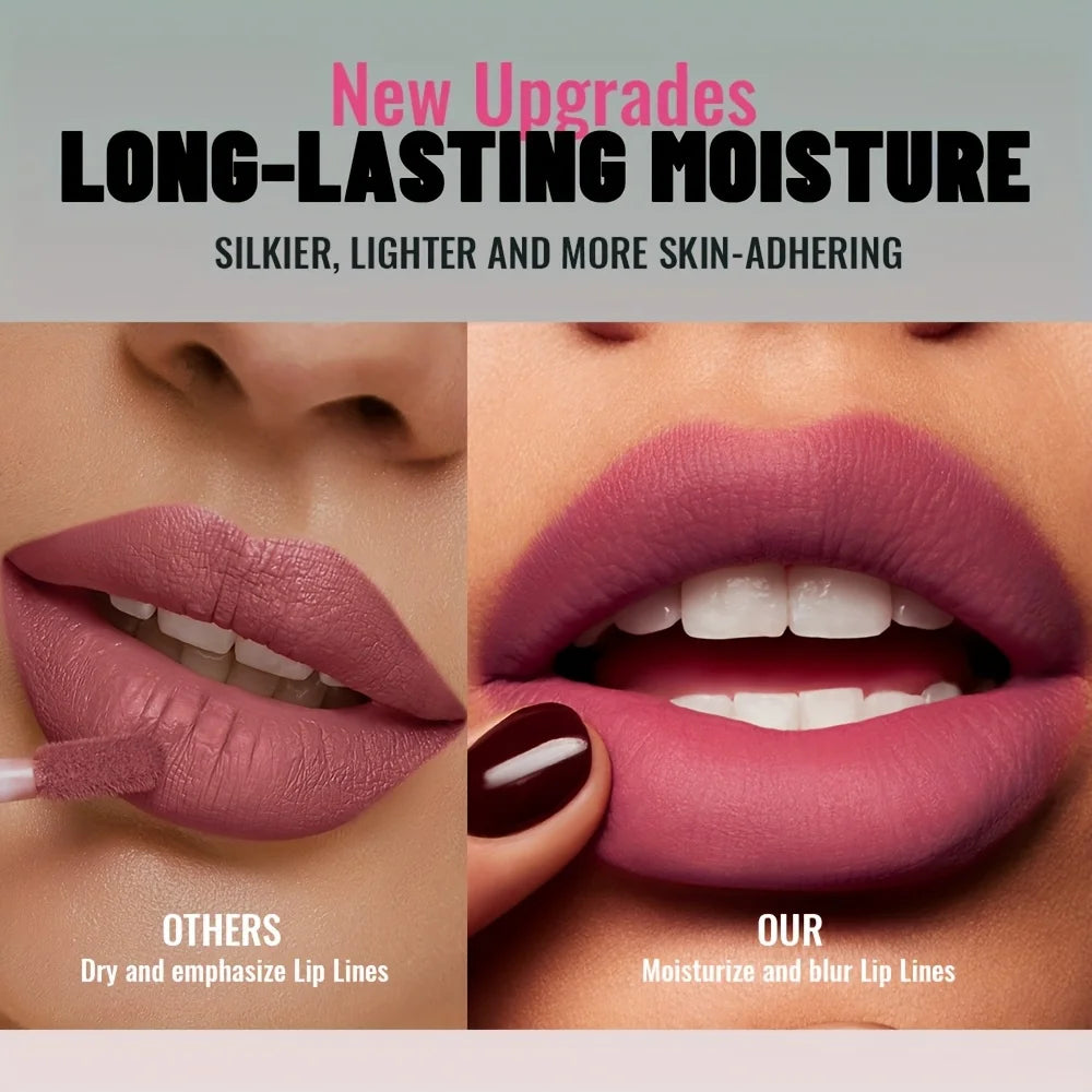 Lip Gloss Mate Aterciopelado – Larga Duración sin Pegajosidad