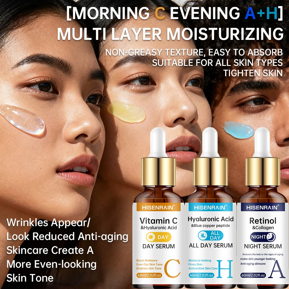 Dúo Sérum Vitamina C + Retinol + Ácido Hialurónico – Antienvejecimiento e Hidratación